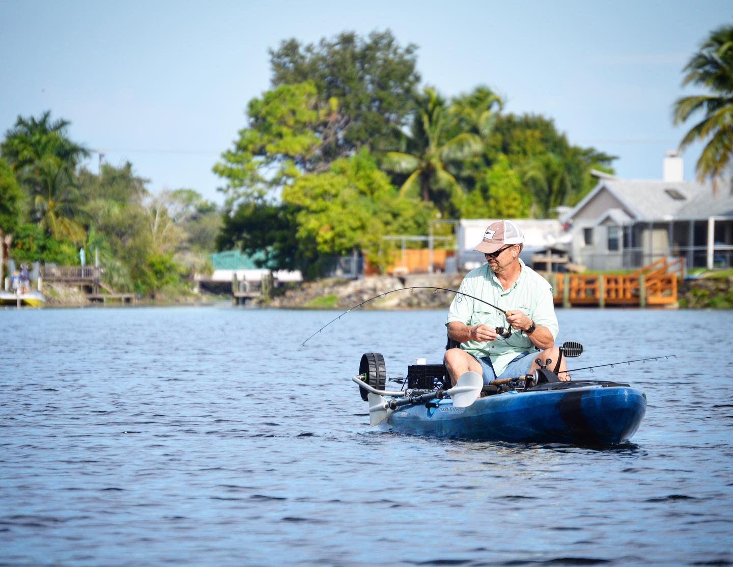 Hooked up on a Naples Peacock Bass